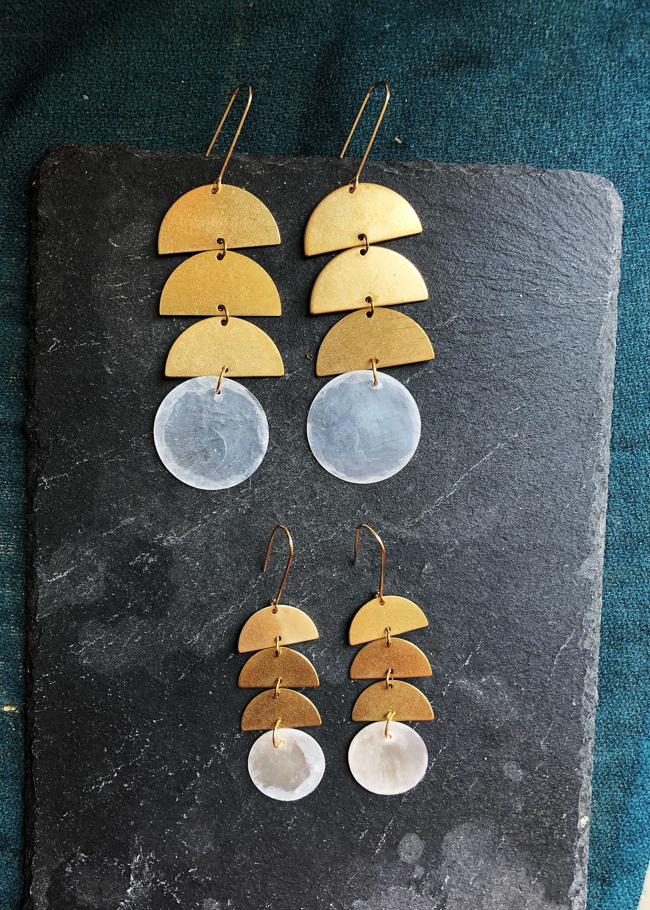 statement single side earring brass and mirror shell