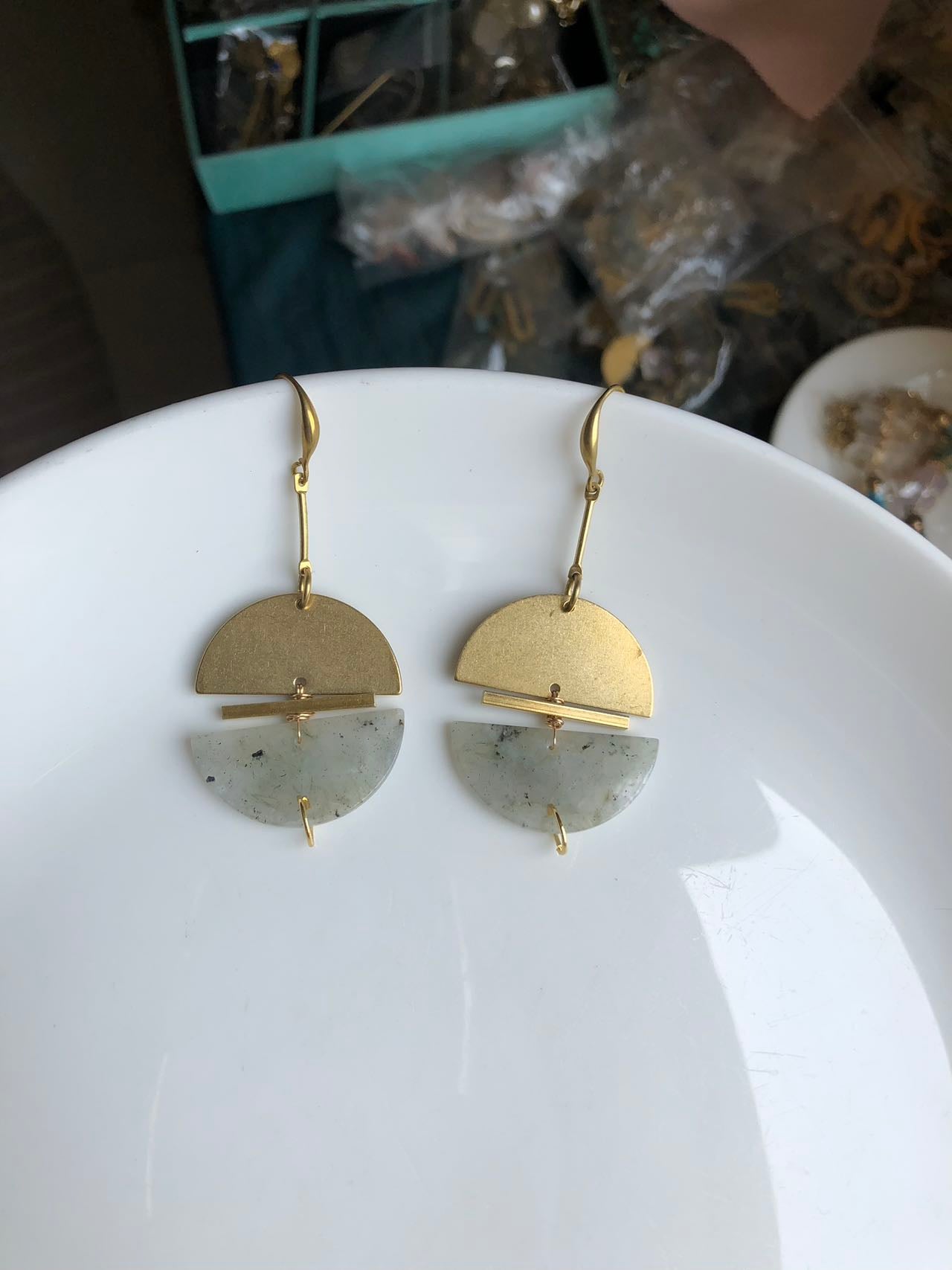 Yin-Yang Moon earrings stone and Brass