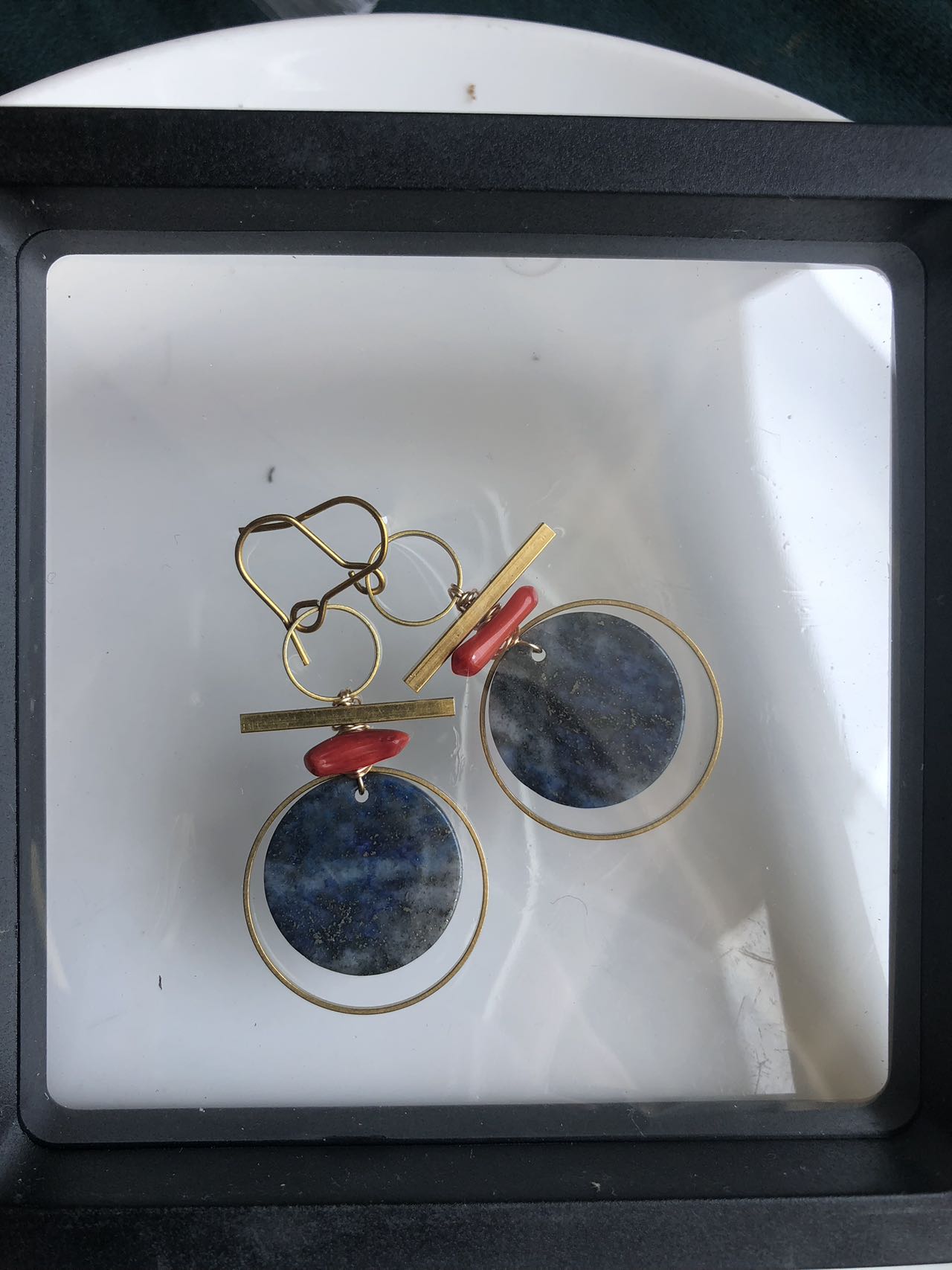 lapis lazuli earrings, round shape.